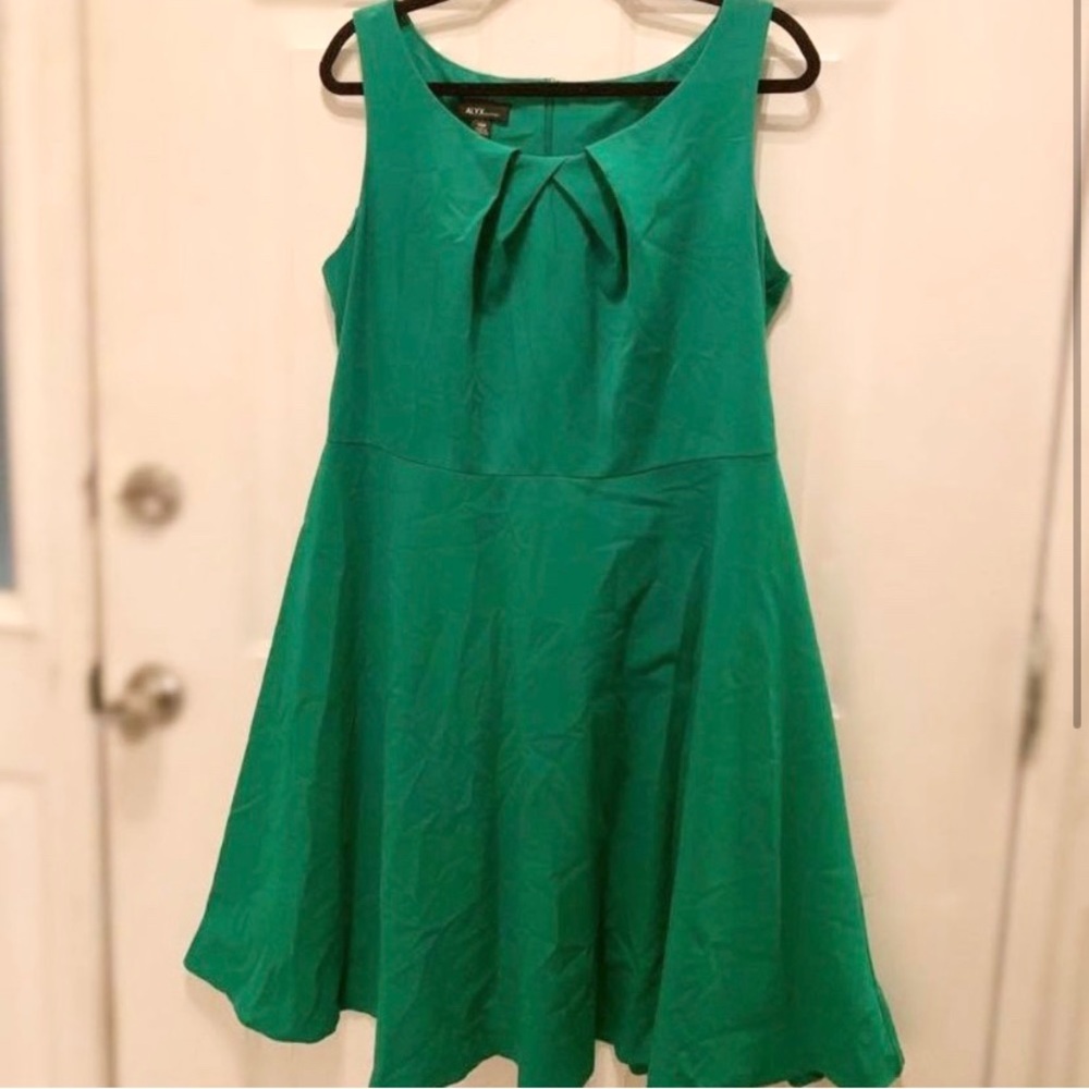 Green A-Line Dress with Ruching on Chest